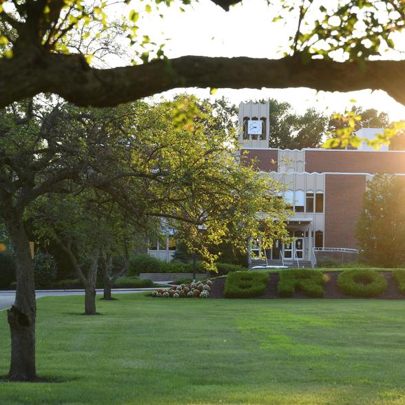 Sun sets over Moore Library