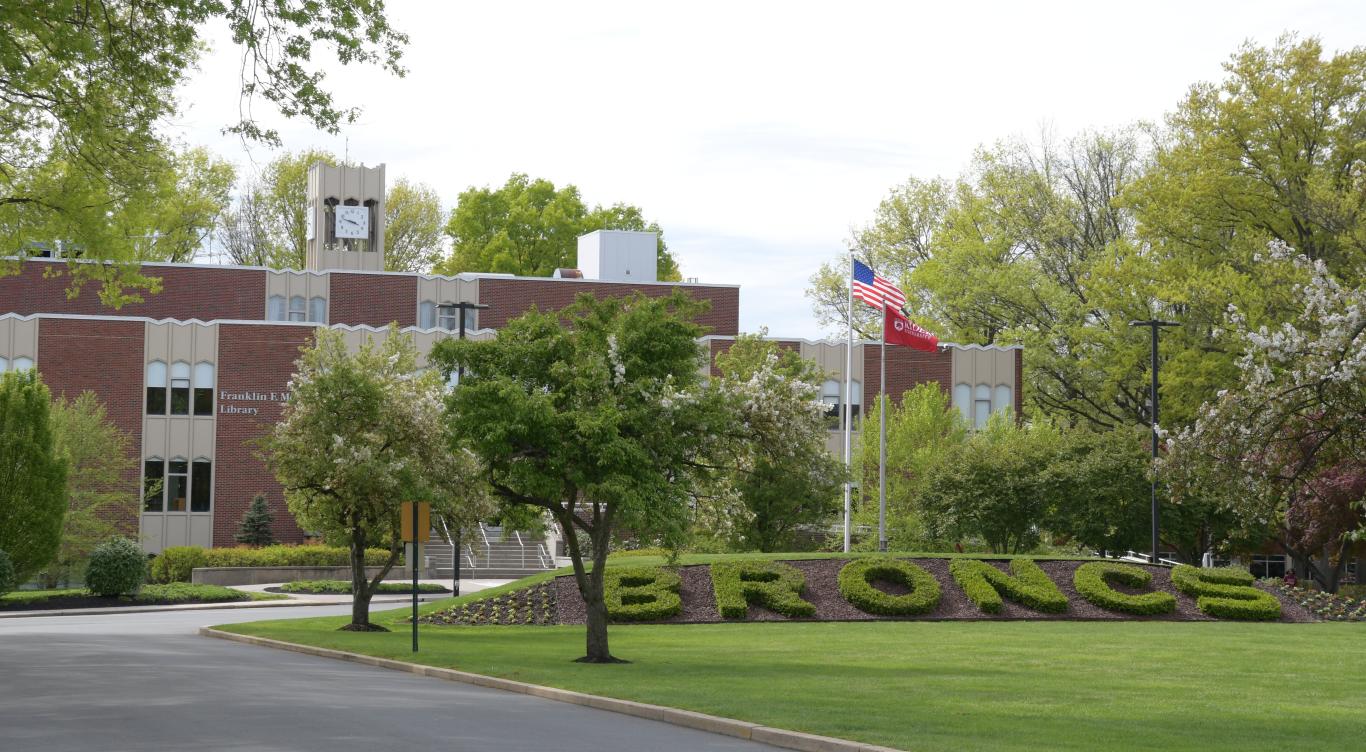 Campus mall in front of Moore Library