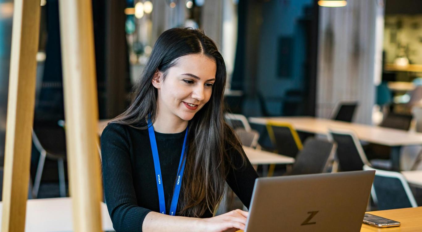 Female student working on laptop