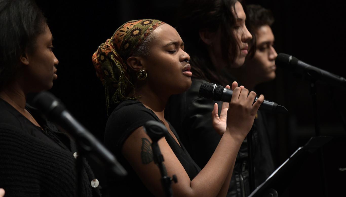 Sound production student performs on stage