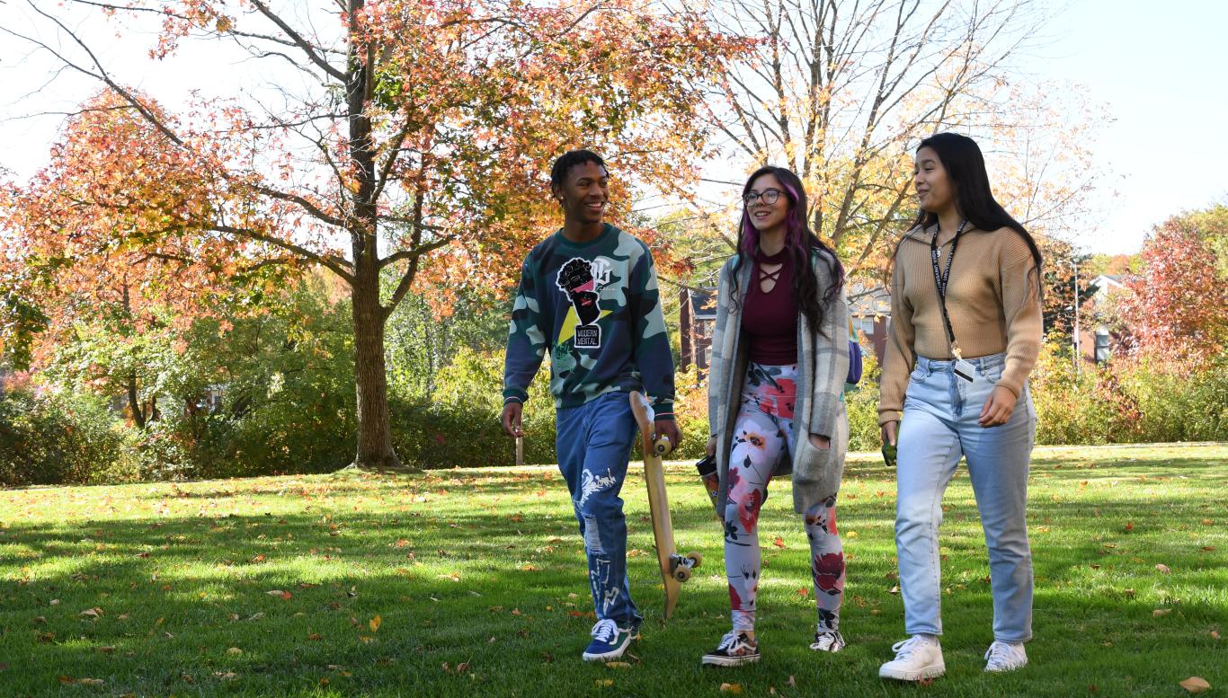 students walking campus together