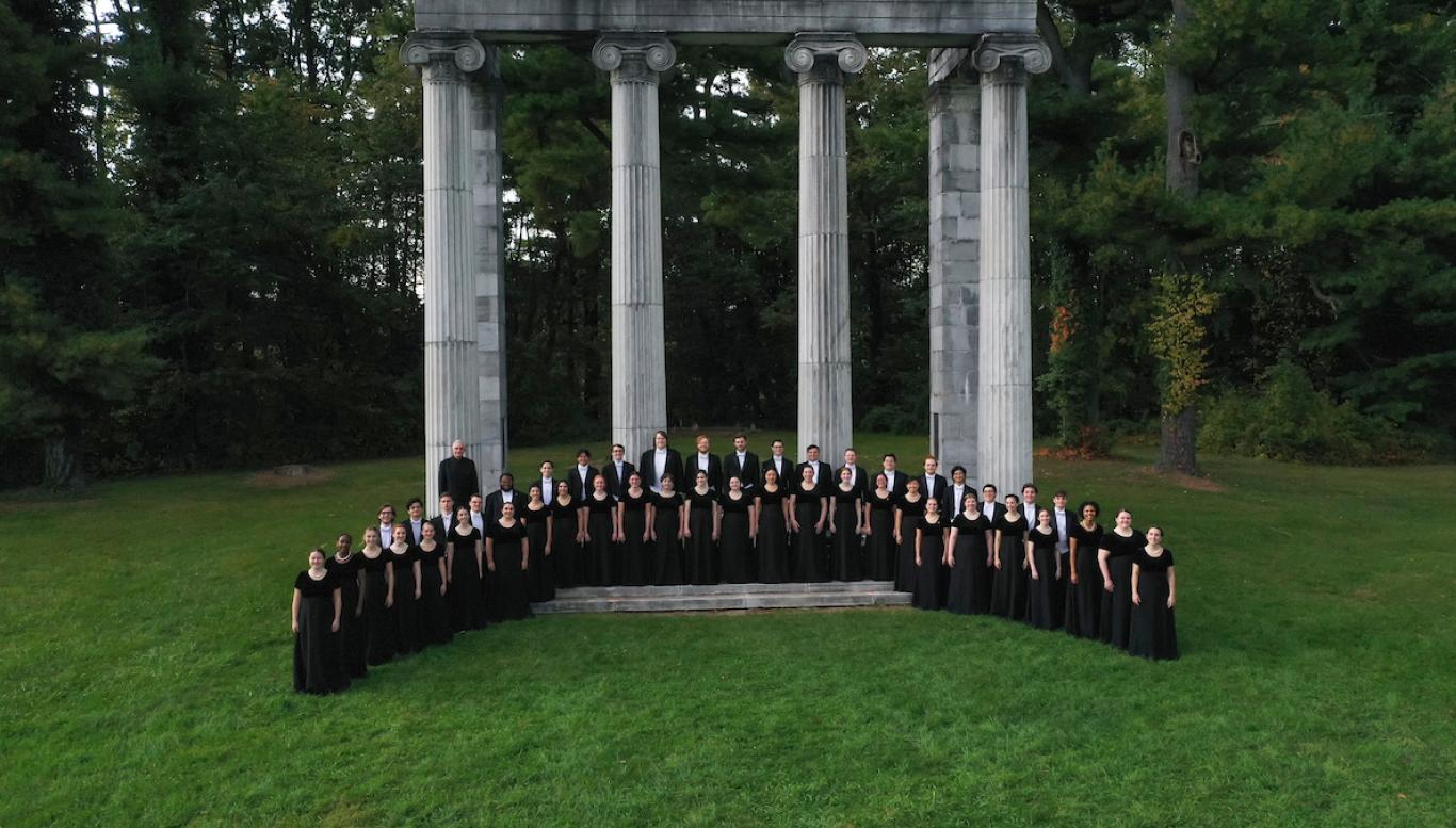 Westminster Choir group photo on Princeton battlefield