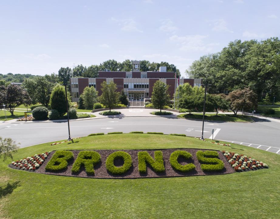 Broncs berm in front of Moore Library
