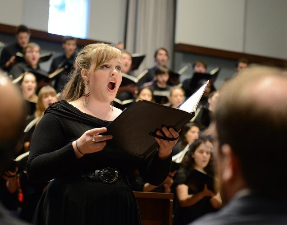 Student in choir performs solo