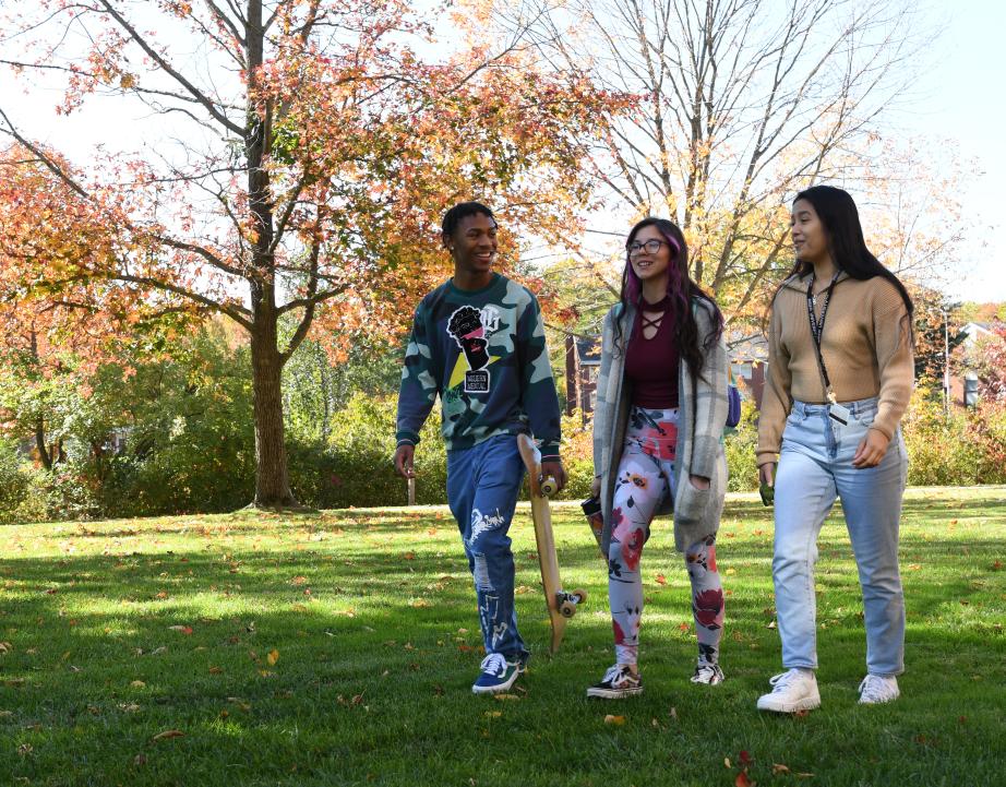 students walking campus together