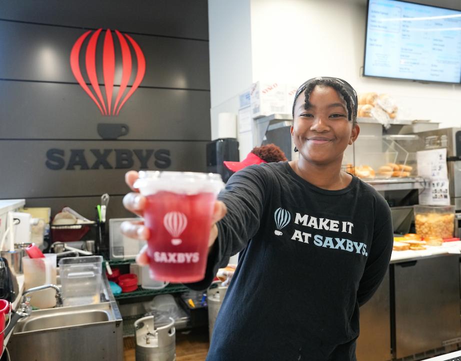 Student working at Saxbys