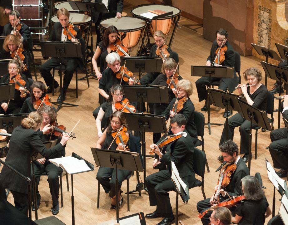 Students in an orchestra