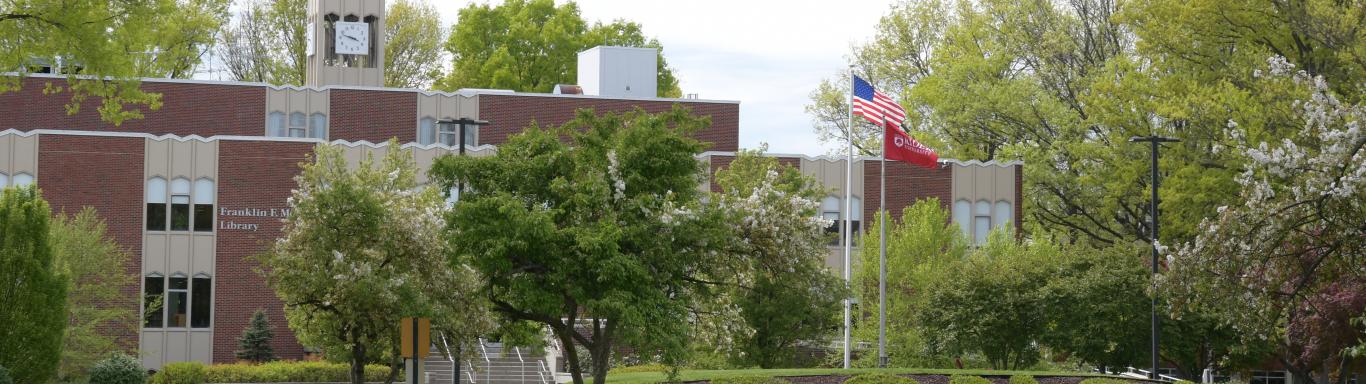 Campus mall in front of Moore Library