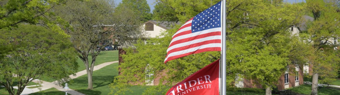 American flag and Rider flag on campus