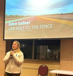 Eden Gefner speaks at Hillel event