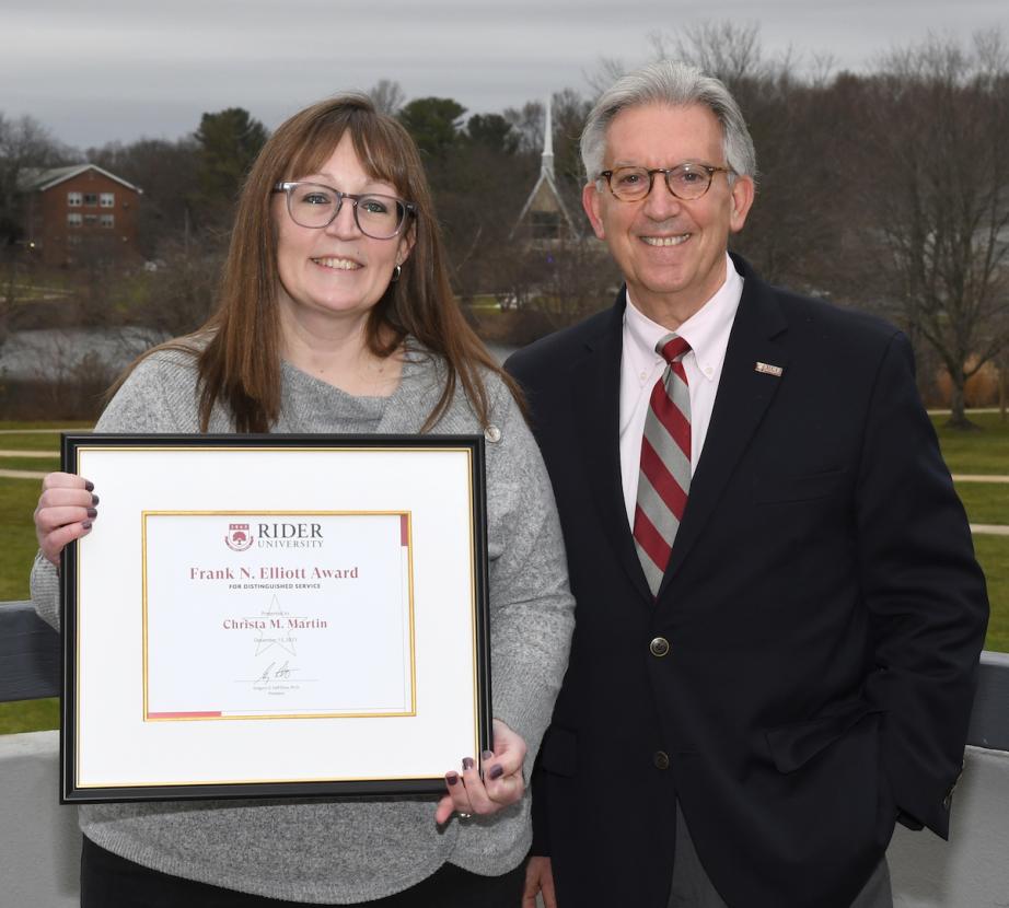 Christa Martin and President Dell'Omo at the awards ceremony