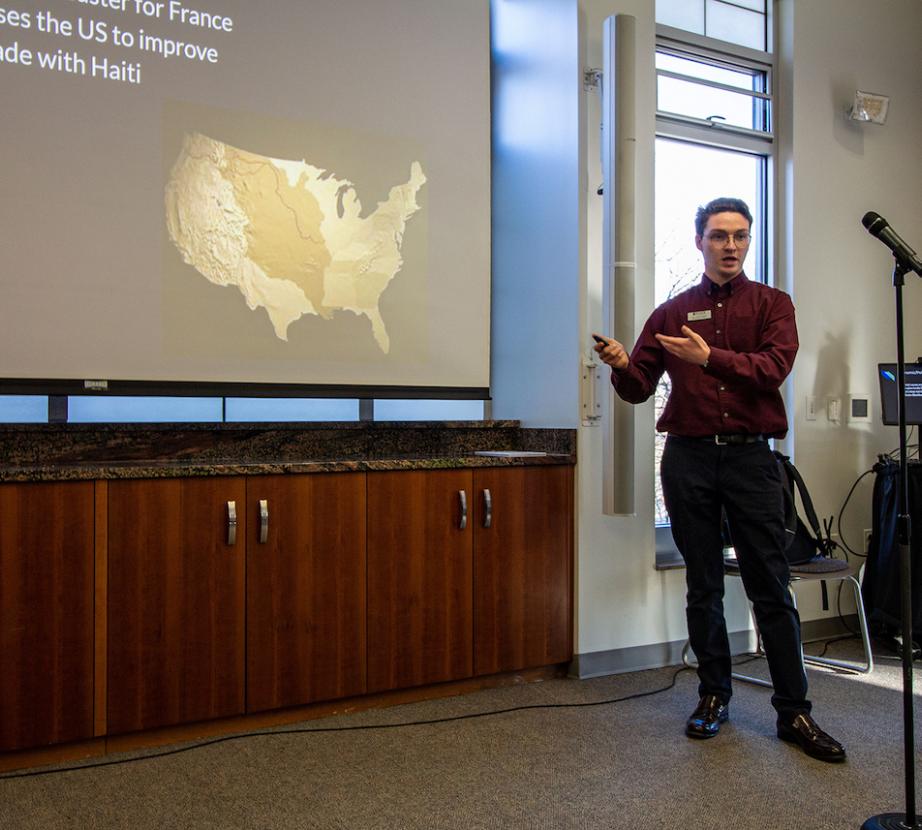 Koppelman Scholar Noah Phayre presenting