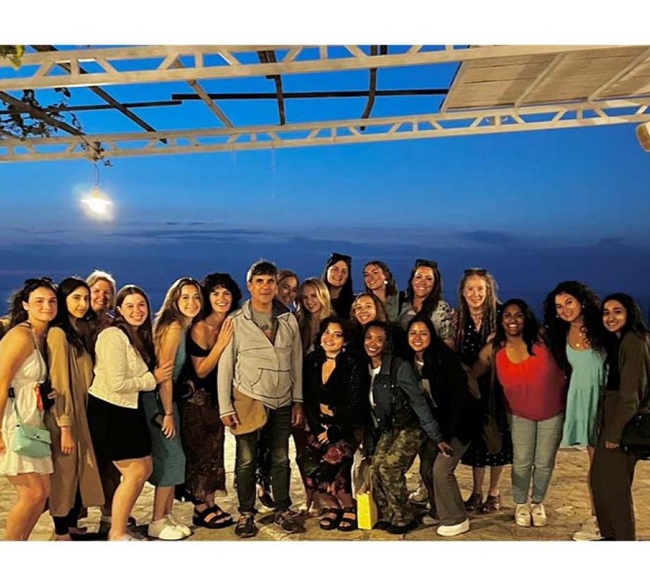 Students pose for photo in Greece