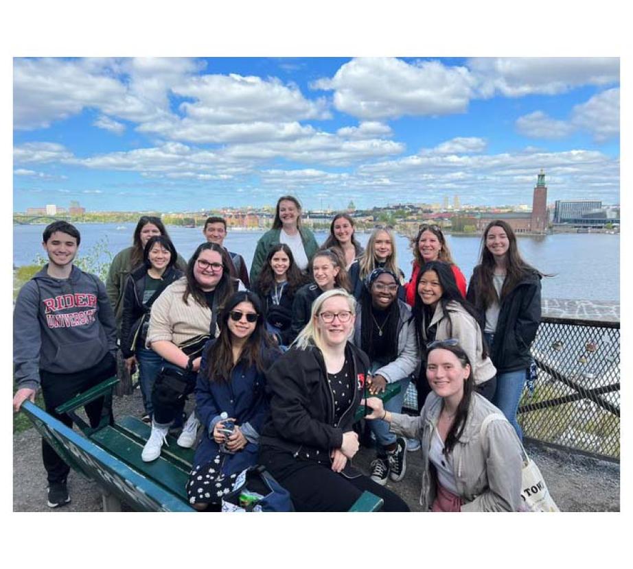 Students pose for photo in Sweden