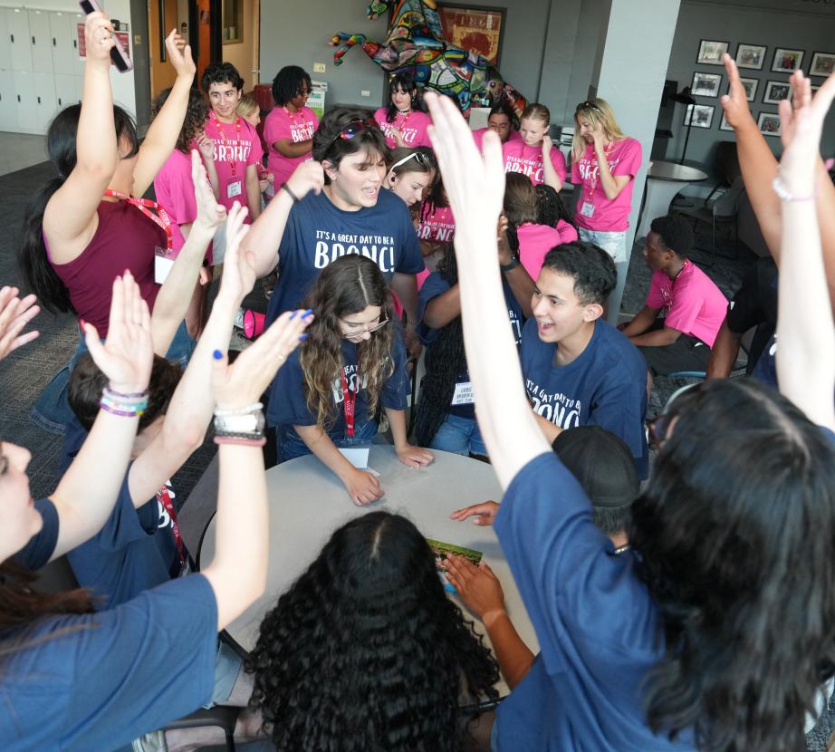 Group of students playing games at orientation