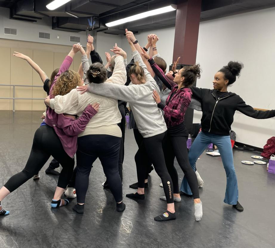 Students in formation during Dance/movement therapy class.