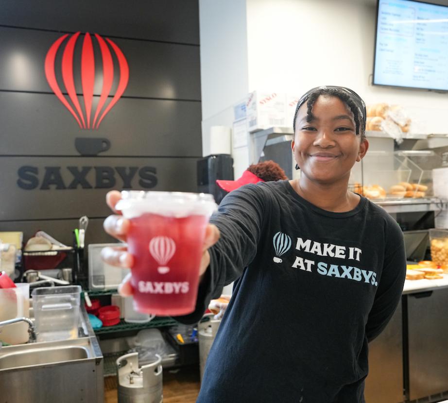 Student working at Saxbys