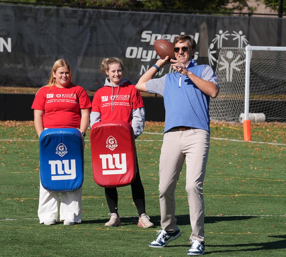 Students participating in community service event as part of Rider's partnership with the NY Giants