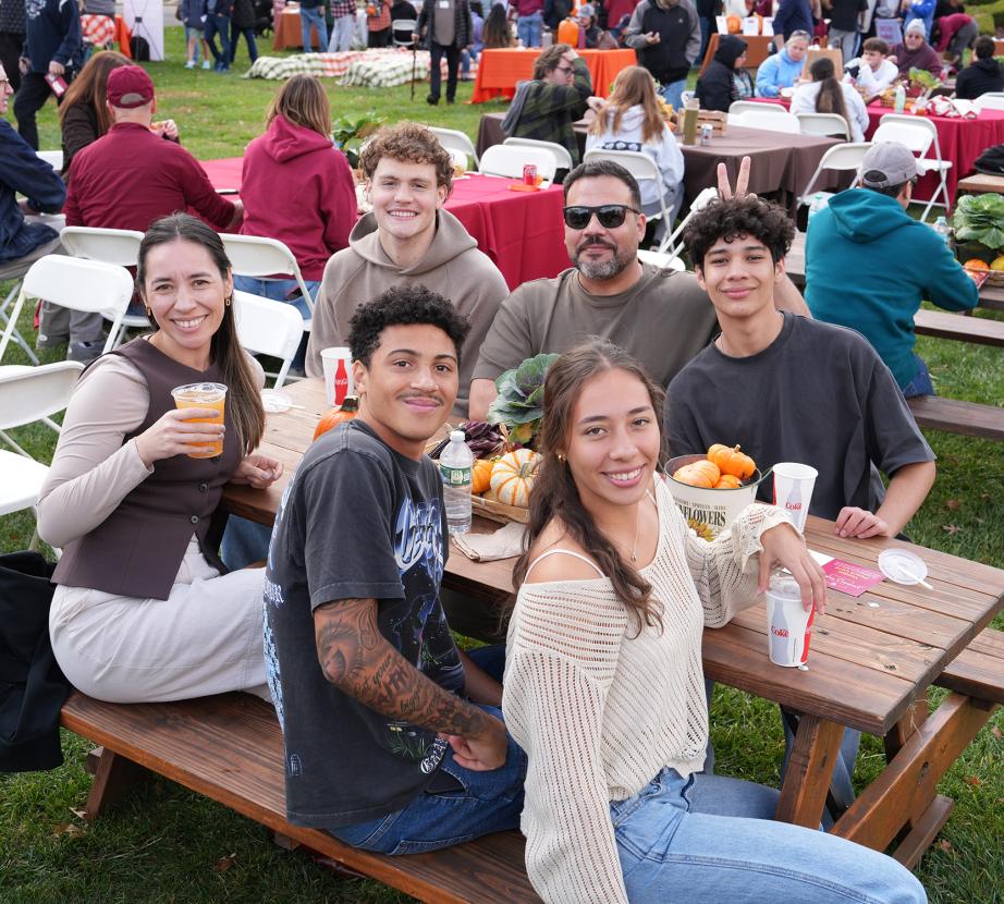 Group sitting around a picnic table
