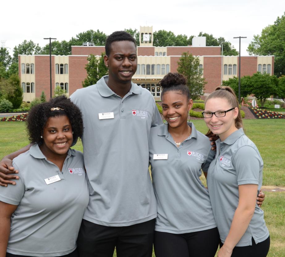 Four EOP Students pose on campus green