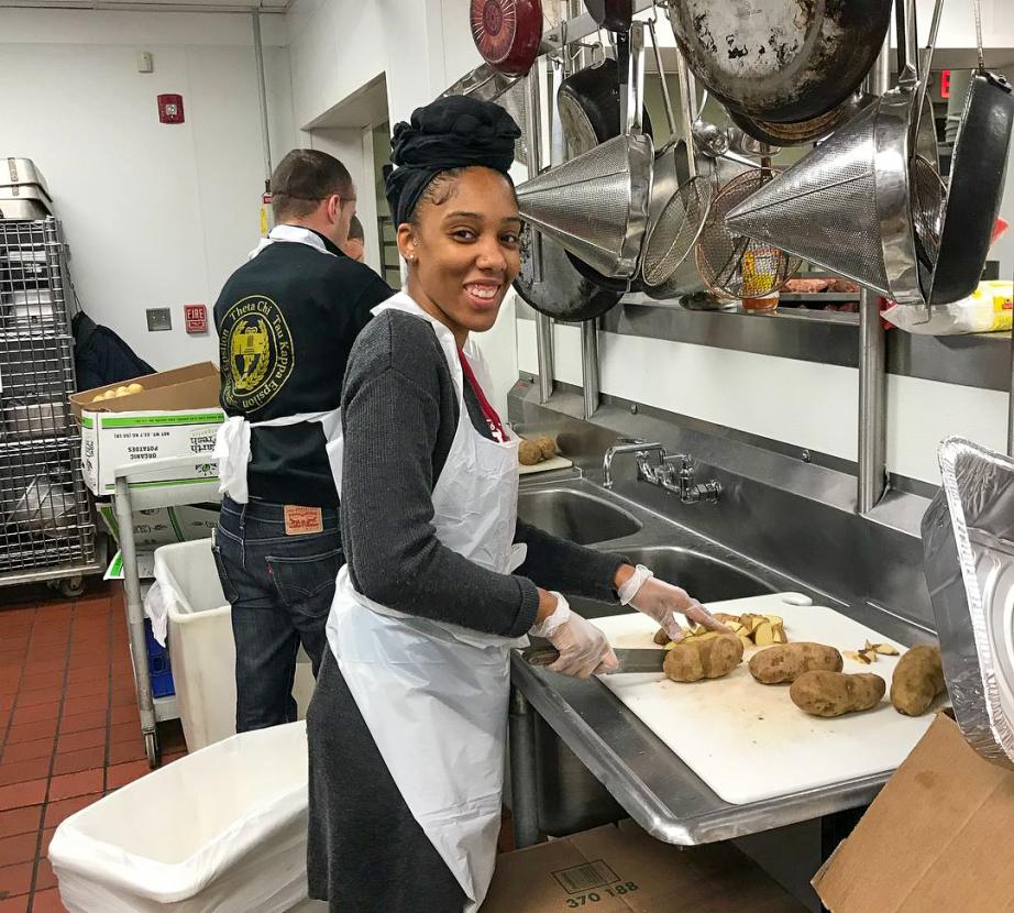 Student prepares meal.