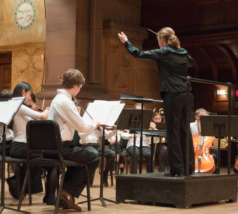 Students in an orchestra