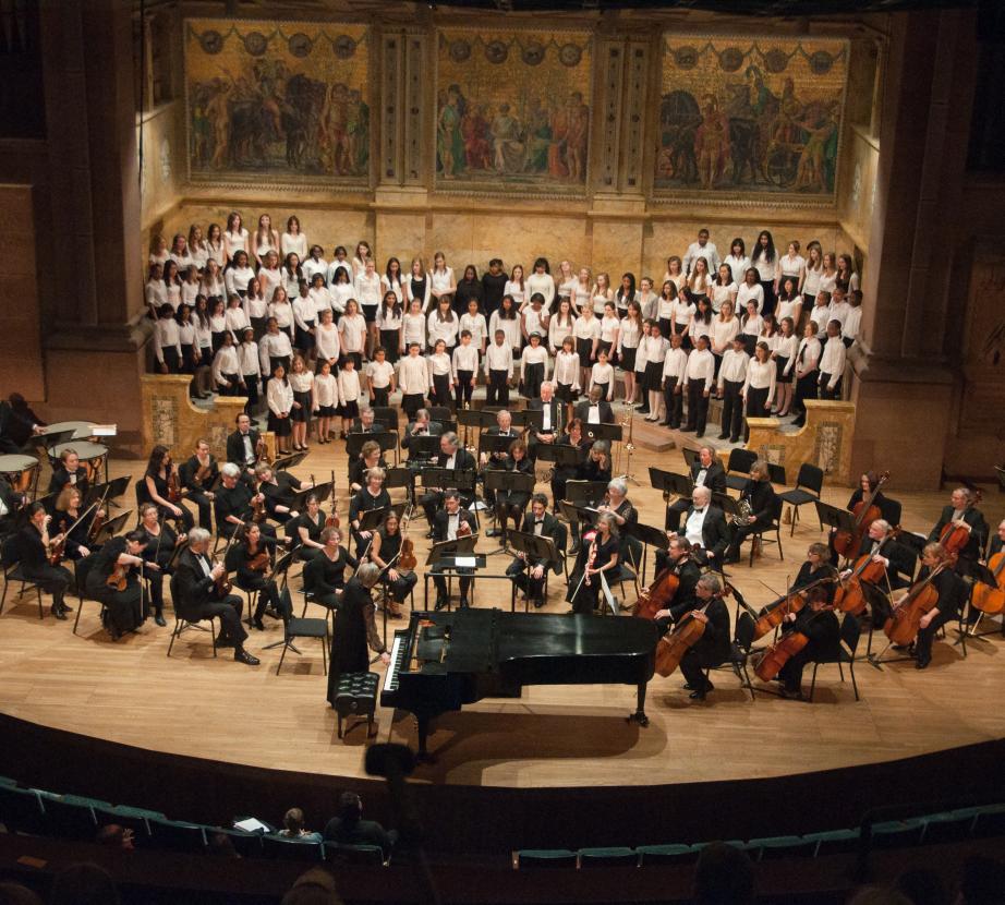 Students in an orchestra