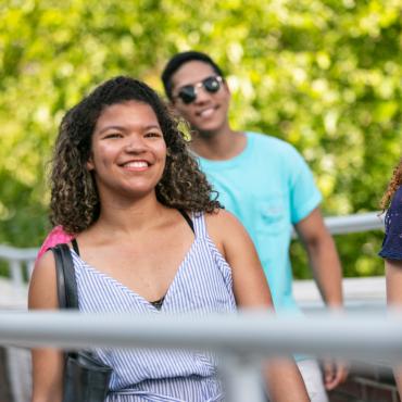 Students cross walkway