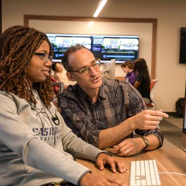 Rider Film and Television student in media lab