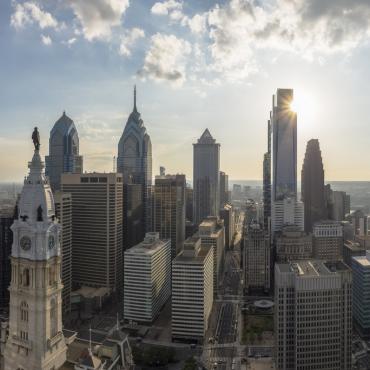 Skyline of buildings in Philadelphia.