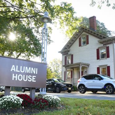 Temporary sign on Alumni House