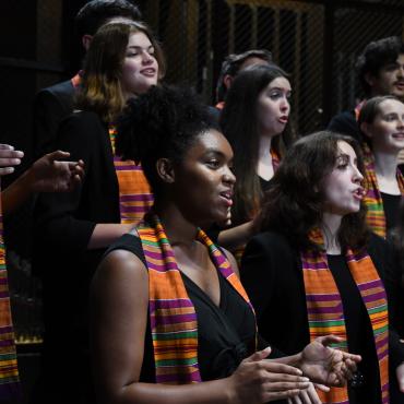 A picture of The Westminster Jubilee Singers Choir singing. 