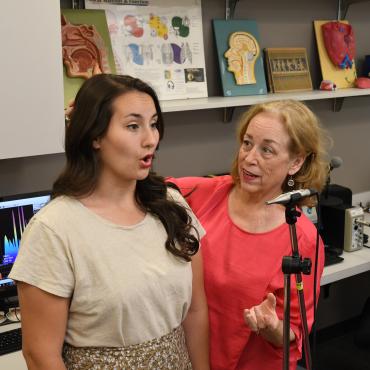 Student and faculty in Presser Voice lab