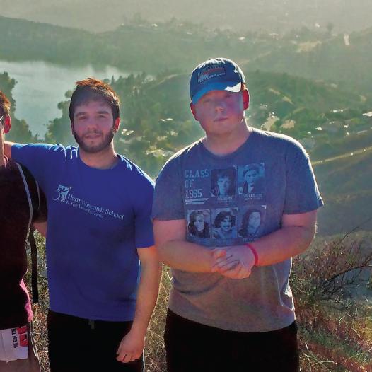 Four students hike together in Los Angeles