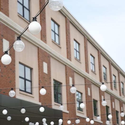 String lights outside of Sweigart Hall