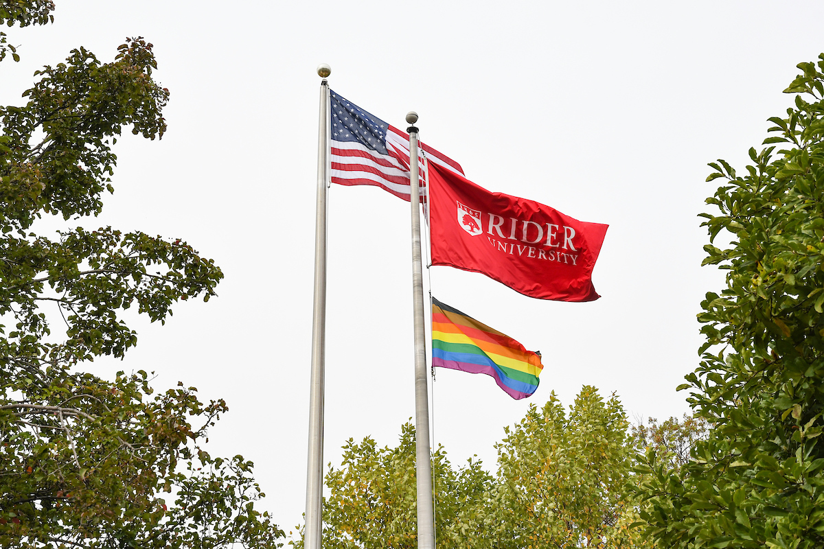 US flag, Rider flag and Pride flag